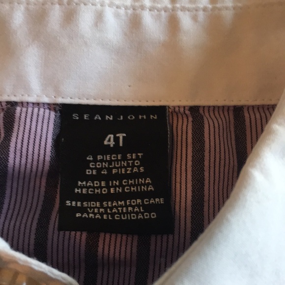 Sean John boys purple & white striped button up collared s dress shirt - Picture 2 of 5